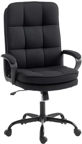 HOMCOM Executive Office Chair Silent Swivel Wheels Armrest Black | Fabric Computer Desk Chair, Dual-Layer Padding, High Back, Height Adjustable, Rock Function, for Home