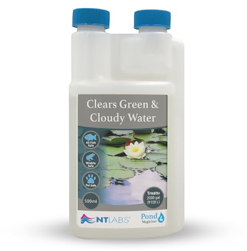 NT Labs Pond Magiclear Green & Cloudy Water Treatment (500ml Treats 9100L) | Fast-acting flocculant causes floating debris and particles to clump together for easy removal via pond filtration.