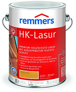 Remmers HK-Lasur 3in1 eiche hell, 2,5 Liter, Holzlasur aussen, 3n1: Imprägnierung, Grundierung & Lasur, Holzschutz vor Feuchtigkeit & UV-Strahlung