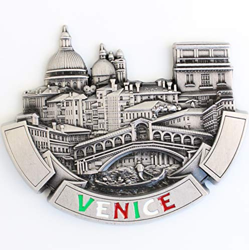 Kühlschrankmagnet mit Städtemotiv, z. B. Venedig, Paris, Rom, Prag, Amsterdam, Barcelona, Dubai, Thailand, aus Metall, tolles Souvenir, schöner Dekoartikel, metall, Silber Venedig