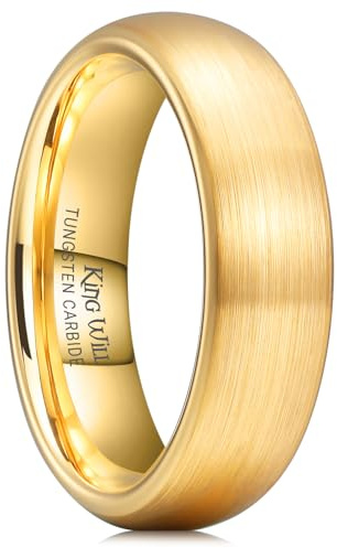 King Will 6mm Mens Womens Gold Wedding Band, Domed Brushed Tungsten Carbide Rings for Men Women, Comfort Fit, Durable, Size 12