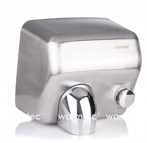 WARMTEC Händetrockner 2500W - Elektrischer Handtrockner mit Druckknopf und drehbarer Düse - Händetrockner aus gebürstetem Edelstahl, robustes Gehäuse - ideal für Gewerbe und Toiletten - Silber