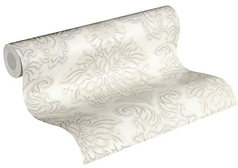 A.S. Création Livingwalls Vliestapete mit Glitter Metropolitan Stories Lizzy London Tapete mit Ornamenten barock 10,05 m x 0,53 m beige metallic weiß Made in Germany 368982 36898-2