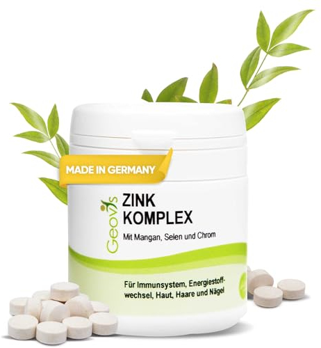 Geovis Zink Komplex - hochdosiert - 90 Tabletten mit je 10mg Zink + Mangan, Selen und Chrom - Mineralien und Spurenelemente - Stoffwechsel und Immunsystem - VEGAN - Nahrungsergänzung