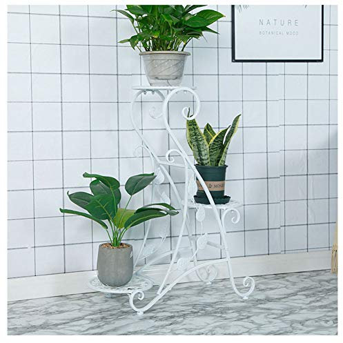 GUOCU 3 Töpf Metall Blumenständer Blumentreppe Pflanzer,Pflanzenständer Metall Blumentopf mit Blatt Design Weiß B