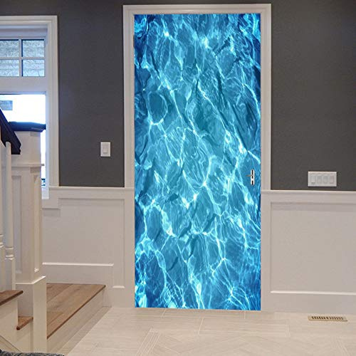A.Monamour Türtapete Selbstklebend Türfolie Türposter 3D Blaue Meer Wasser Oberfläche Sonnige Reflexion Wasser Textur Hintergründe Vinyl Folie Türdeko Tapete Wandbild Türaufkleber Türtattoo 77 x 200cm