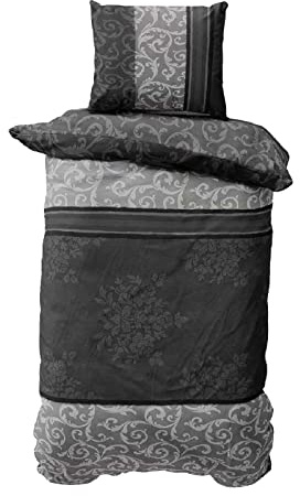 Class Home Collection Bettwäsche 135x200 Renforcé Baumwolle – 2-teiliges Set mit Kissenbezug 80x80, weich und atmungsaktiv, Ganzjahres-Bettwäsche mit Reißverschluss, Natura Grau