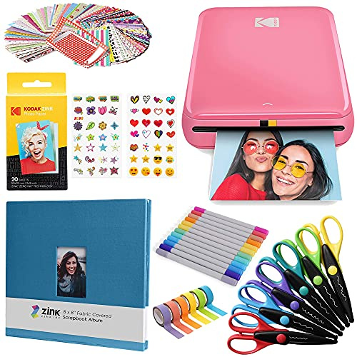 KODAK Step Instant-Fotodrucker mit Bluetooth/NFC, Zink Technologie & KODAK App für iOS & Android (Rosa) Sammelalbum-Kit