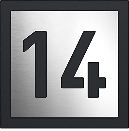 AlbersDesign - individuelle Edelstahl-Hausnummer, modernes Design, zweiteilig mit 3D Effekt, Rückwand pulverbeschichtet in RAL7016, Front in Edelstahl gebürstet