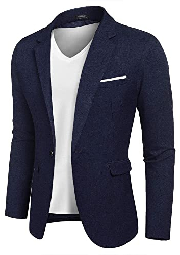 COOFANDY Mens Blazer Casual Suit Jackets Lightweight Sports Coats Party Suit Blazers Jacket Navy Blue L