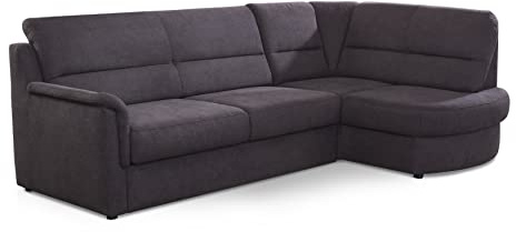 Cavadore Ecksofa Paris mit Federkern / Kleines L-Sofa mit Vorziehsitz, Bettkasten und Ottomane / 243 x 87 x 155 / Dunkelgrau