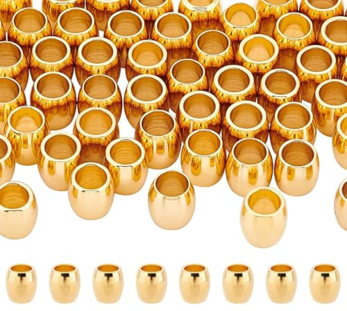 DICOSMETIC 50 Stück Barrel Spacer Perlen 6x6mm Goldene Europäische Perlen Edelstahl Zwischenperlen Große Lochperlen Glatte Oberfläche Perlen Paracord Perlen für Die Schmuckherstellung, Bohrung: 4mm