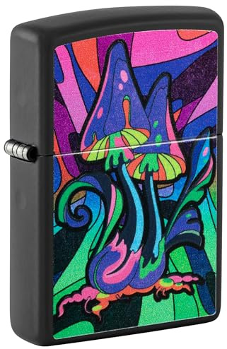 Zippo Sturmfeuerzeug - Psychadelic Mushrooms Galaxy - Counter Culture, Black Matte, Black Light - Nachfüllbar - Wiederverwendbar - Windfestes Design - Geschenkbox - Made in USA