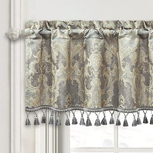 TOPLUXE Tenda per Finestre 137x46cm, Mantovana Damascata con Nappe, Tenda Corta per Camera da Letto Soggiorno Cucina, Decorazione Natalizia (Grigio Chiaro)