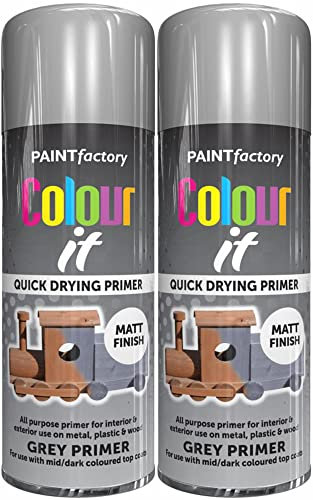Q&H Multipurpose Grey Primer Spray Paint for Metal - Suitable for Plastic, Wood All Body Surface Use - Quick Dry Indoor & Outdoor Top Coat Aerosol Paints - Matt Finish Automotive Sprays Home 400ml (2)