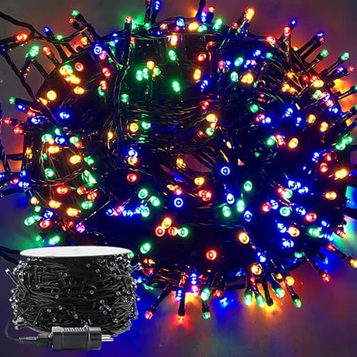 YUENFONG Lichterkette Außenlichterkette 30m 300 LED Bunt 8 Leuchtmodi mit Stecker, Außen Innen Dekoration IP44 Wasserdicht für Weihnachten, Hochzeit, Bankett(Bunt)
