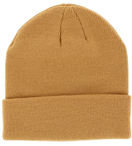 Enkel herr- eller dammössa - enkel vintermössa i mesh utan tofs - 100 % akryl - med eller utan omslag - enkel och klassisk modell utan märke - en storlek, Senapsgul, One size
