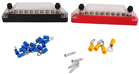 10 Terminal Bus Bar 48V 150A BusBar Block mit Abdeckung Power Distribution Terminal Block mit 20 Terminals Battery Bus Bar Marine Bus Bar für Car Boat Marine Caravan RV(Bolzen M6x2/ Schraube M4x8)