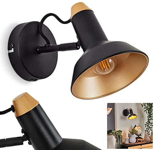 Wandleuchte Vouzy, verstellbare Wandlampe aus Metall in Schwarz/Bronzefarben, Wandspot 1-flammig im Retro/Vintage Design mit verstellbarem Schirm (Ø 13 cm), 1 x E14, ohne Leuchtmittel