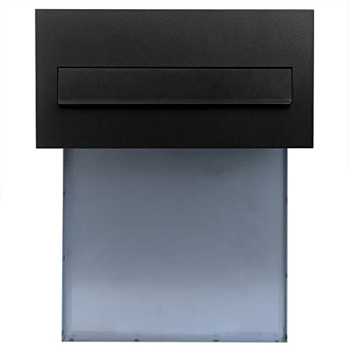 Mauerdurchwurf Briefkasten PN620 Tiefe 190-260mm Einbaubriefkasten mit Maske 2 Schlüssel Enthalten Durchwurfbriefkasten Außen Briefkasten Wand (Schwarz)