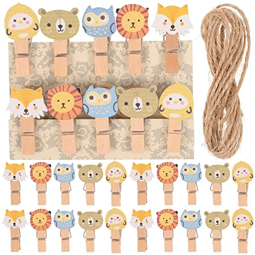 Alipis 100pièces Lot de Pinces à Linge Bois pour Photos Et Animaux avec Ficelle pour Décoration Loisirs Créatifs