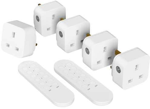 Remote Control Plug Socket, Wireless Light Switch, 5 Pack Sockets and 2 Remote