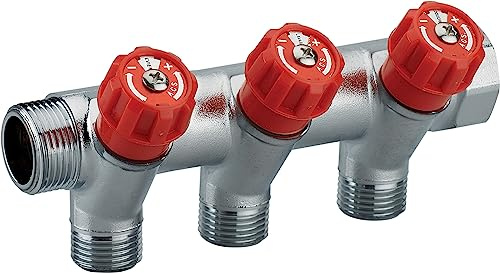 Collettore maschio-femmina 3/4 con rubinetto rosso e 3 uscite maschio 1/2 | Ottone | Connessione sicura e durevole | per impianti idraulici | Facile da installare | QUICK PLOMBERIE
