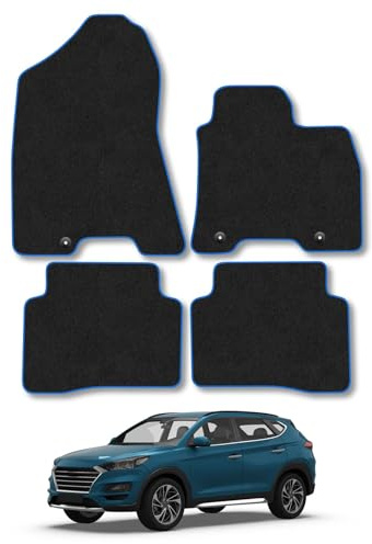 Fits Hyundai Tucson (2015-2021) Carpet Car Mats | Blue Edge Trim Tailored Fit Floor Mats Full Coverage Protection Accessories Easy Clean Anti Slip Made in the UK