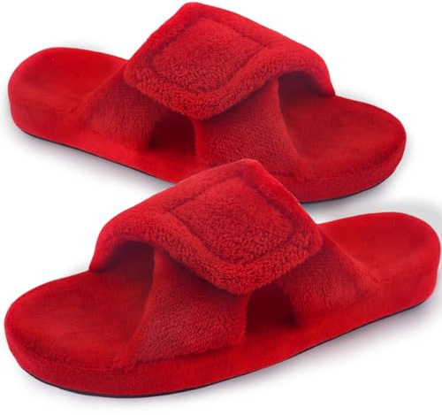 Git-up Ladies Memory Foam Slippers with Arch Support Adjustable Hook and Loop Open Toe Women Slippers Soft Bedroom House Indoor Outdoor Shoes