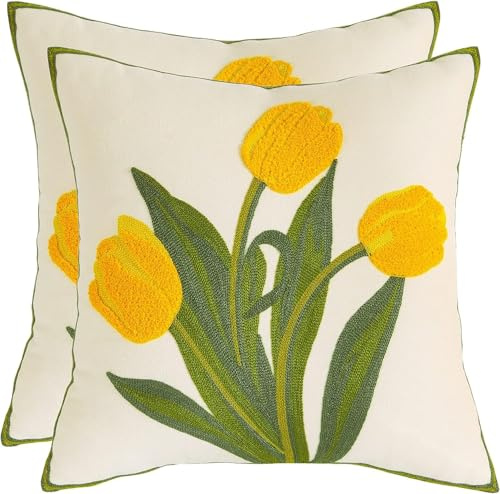 Tosleo Lot de 2 Housse de Coussin Brodées 40x40cm Taies d'oreiller Fleur de Jardin pour Chambre Canapé Salon Maison Décoration Café