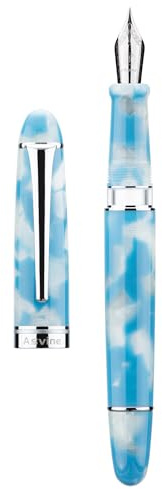 Asvine P50 - Penna stilografica a stantuffo in resina blu cielo, pennino extra fine con finiture dorate, set regalo con custodia