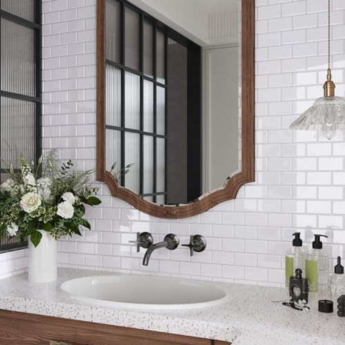 CRE8TIVE Mattonelle Adesive per Muro 30.5cm x 30.5cm 16 Pezzi Piastrelle Adesive Bianco Pannello Paraschizzi Cucina Rettangolare Adesivi per Piastrelle Bagno Camino Decorazioni Parete Soggiorno Scale