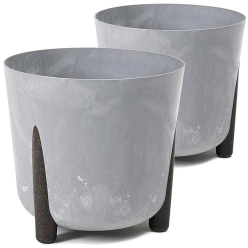 Tymar Blumentopf mit Füßen, 2er-Pack, Runde Form, Übertopf ((2pack) Beton, ø 30 cm)