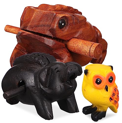 Toyvian Holzhandwerk 3st Musik Holzfrosch-schlaginstrument Musikinstrument Aus Holz Hölzerne Tierinstrumente Schlaginstrument Aus Holz Tiertonblock Singen Thailand