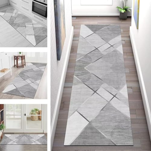 Teppich Läufer Flur Lang Küchenteppich Rutschfest Waschbar Küchenläufer Grau Modern Korridor Flurläufer 70X300CM Teppichmatten Dauerhaft Schlafzimmer Wohnzimmer Meterware Teppichläufer Anpassbar