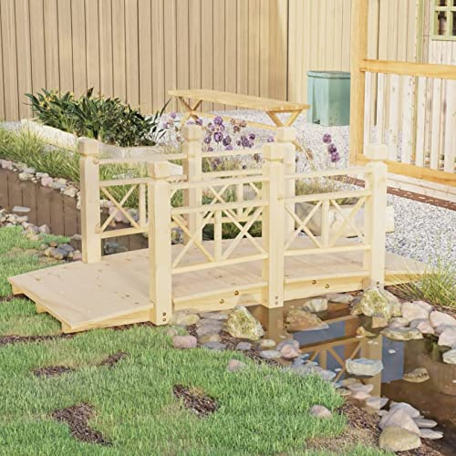 ARKEM Gartenbrücke mit Geländer 150x67x56 cm Massivholz Fichte Holzbrücke Teichbrücke Brücke Holzsteg Zierbrücke Deko