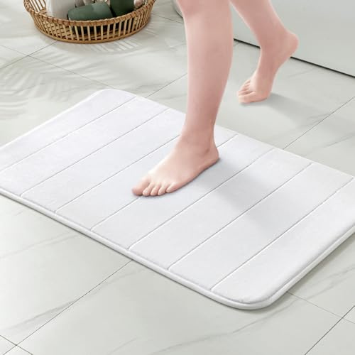 MIULEE Badezimmerteppich Memoryschaum Badematte Badteppich Weiß 40x60cm | Wasserabsorbierend Duschvorleger Teppich Badvorleger Duschmatte Deko Fussmatte rutschfeste Matte für Badezimmer Wohnzimmer