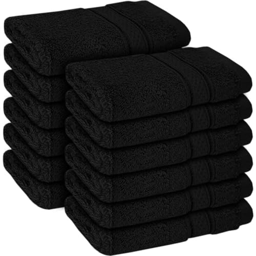 ZZZMRH 12 Pack Black Flannels Face Cloth- 100% Cotton Face Towels Soft & Absorbent Super Quality Washcloths 30x30CM, Fingertip Towels for Makeup Removal & Cleansing - Black Face Cloth
