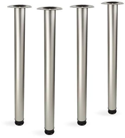ATM Tischbeine höhenverstellbar Satin, 4er Set Metall Ø 60 mm 71 cm | Material Metall, Tragkraft bis 75 kg je Fuß, Einsatz an Schreibtischen, für Möbelbau, zur Montage unter Tischplatten