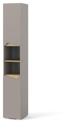 Vicco Badschrank Marelle, Greige/Artisan, 30 x 180 cm | mit Türen, und offenen Fächern, zur Aufbewahrung von Badutensilien und Handtüchern