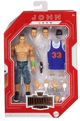 Mattel WWE Ultimate Edition - John Cena, action figure articolata alta 15+ cm e con 10 accessori inclusi, teste e mani intercambiabili, giocattolo per bambini, 8+ anni, JCX42