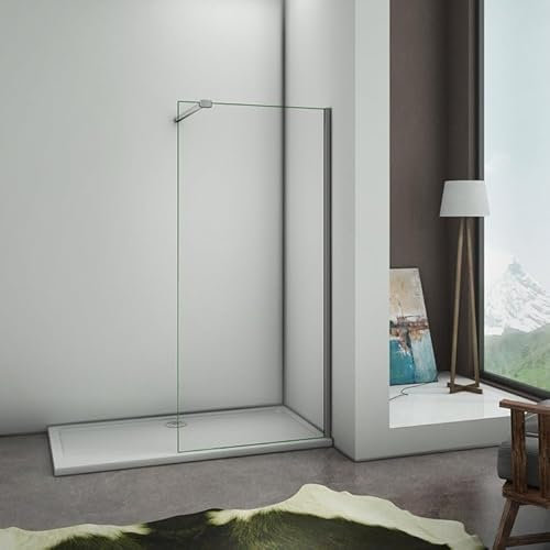 AICA paroi de douche à l'italienne 140x200cm en verre 10mm securit anticalcaire avec barre de fixation 90cm Pince renforcée