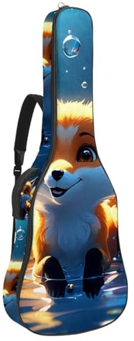 Schöne Gitarrentasche für 40/41/42 Zoll Gitarren, wasserdicht, mehrere Taschen, Lovely Fox schwimmt unter Wasser, Mehrfarbig Nr. 08, 42.9x16.9x4.7 in, Gitarrentasche