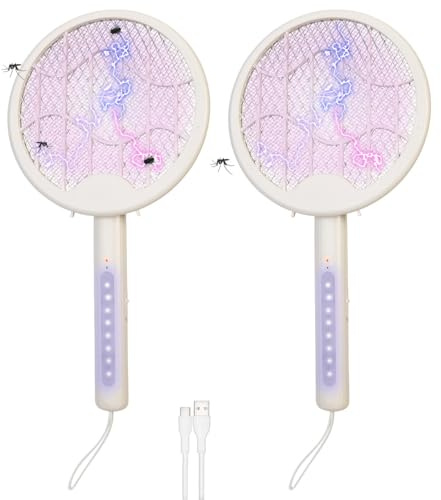 infactory Insektenvernichter USB: 2er 2in1-Akku-Insektenvernichter & Fliegenklatsche mit UV-LEDs (Fliegenklatsche mit UV Licht, Elektrische Fliegen-Klatschen, Motten)