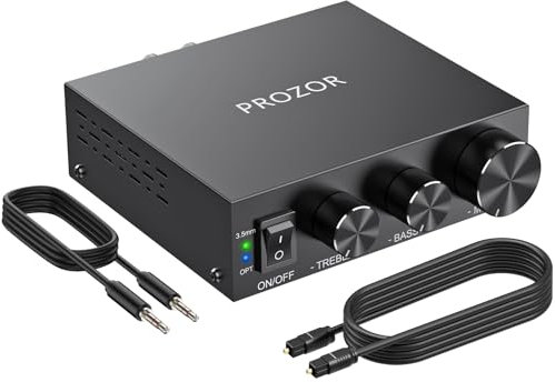 PROZOR Stereo Amplifier 100W X 2 with Optical/3.5mm Input, TPA3221 Hi-Fi Audio, Bass & Treble Controls, 192KHz Audio Amplifier for Computer HDTV Bookshelf Passive Speaker