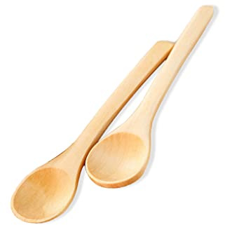 Lot de 2 cuillères en bois de bambou pour la cuisine, les enfants, le dîner, la soupe, la vaisselle, le café, le lait, le dessert, la table à manger