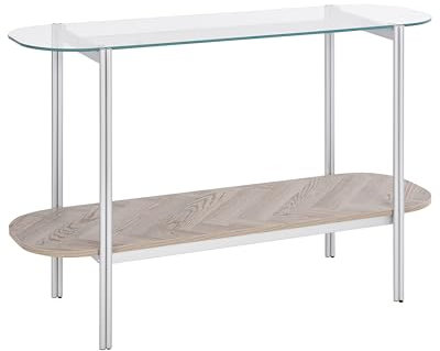 Beliani Tavolo console con piano in vetro temperato e struttura in metallo 1 ripiano in legno chiaro e argento