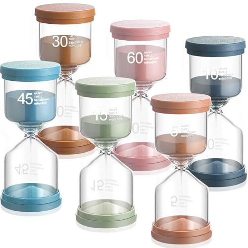Relaxweex 6 Pcs Sand Timers Set Colorful Hourglass Sand Clock Timer for Classroom Office Kitchen Home Play Brushing Teeth Cooking Games Reading Decoration Holiday Gift(Mocha Mousse color,Large)