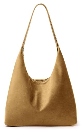 KALIDI Hobo-Tasche im Vintage-Stil, 15 l, Wildlederimitat, mit Reißverschluss, Arbeitstasche aus veganem Leder, Schultergurt für Damen, Reise-Geldbörse