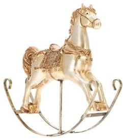 Timstor Schaukelpferd groß 25 x 23 cm Creme-Gold Polyresin Weihnachtsdekoration